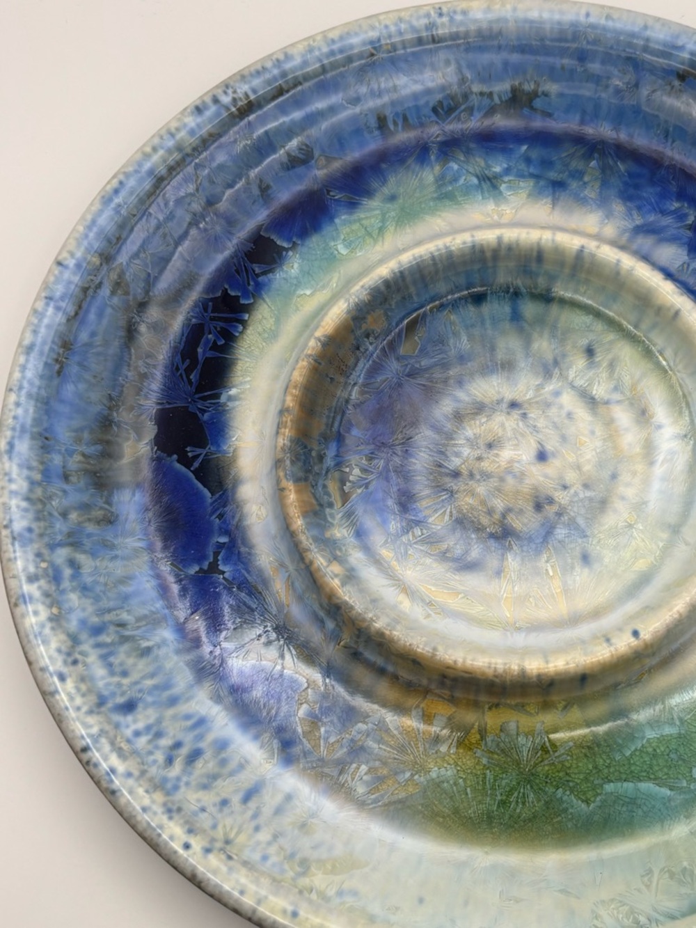 Kent Follette Signed Glazed Blue & Green Decorative Ceramic Serving Plate - Picture 7 of 9